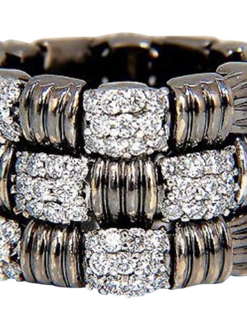 2.87CT Hinged Flex Grill Weave Cross Hatch Deco Natural Diamonds Ring 18KT*